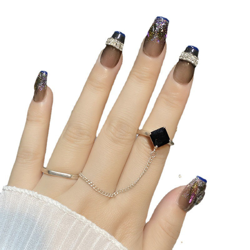 Designer: HuaHua.Handmade nails Press on Nails DIY Nail Art for woman girl Long Coffin gray