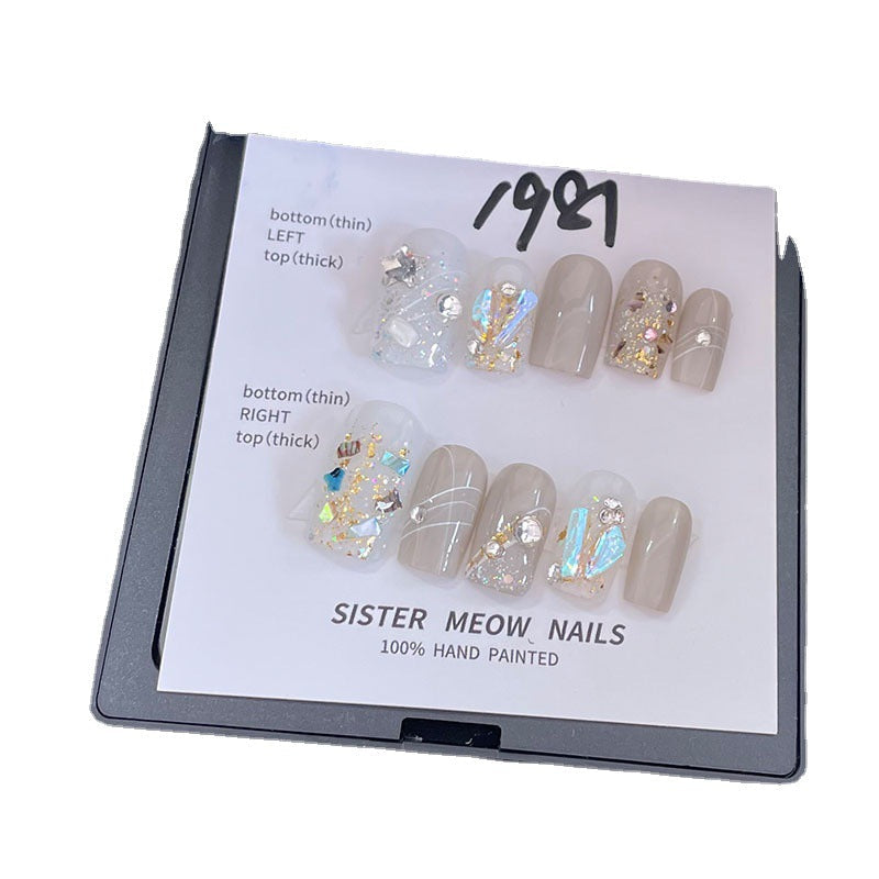 Designer: MeowMeow.Handmade Nail Designs Press on Nails DIY  Nail Art for woman girl Long Square gray