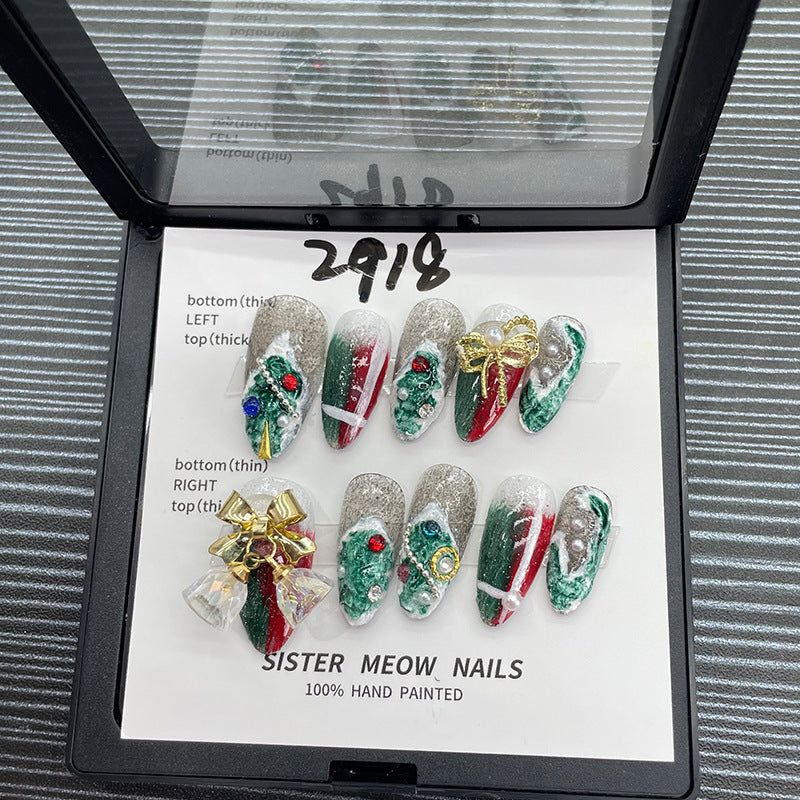 Designer: MeowMeow.Handmade Nail Designs Press on Nails DIY  Nail Art for woman girl Long Coffin green