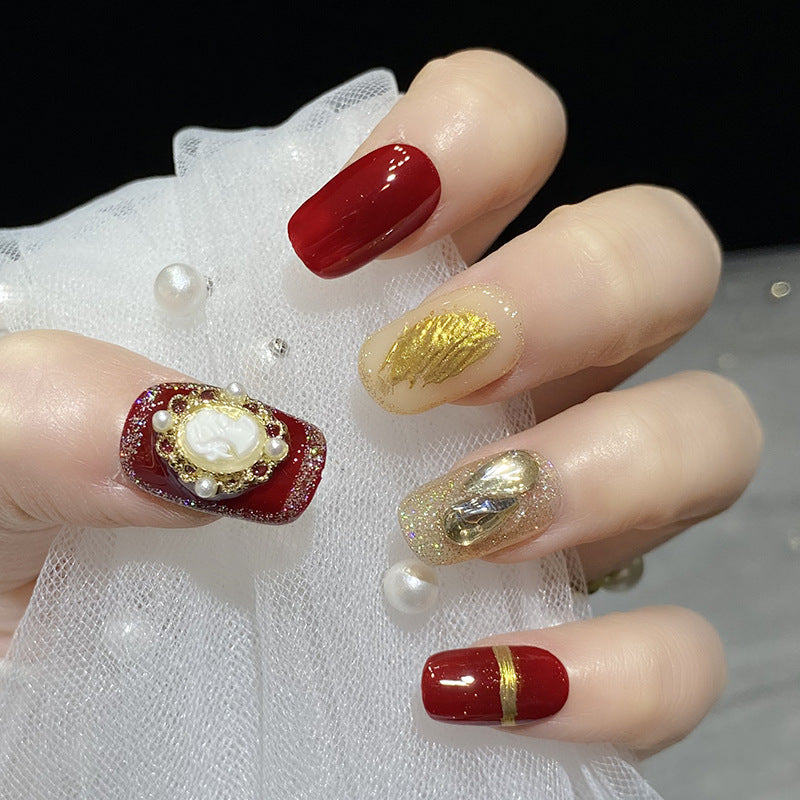 Designer: HuaHua.Handmade nails Press on Nails DIY Nail Art for woman girl Long Square red
