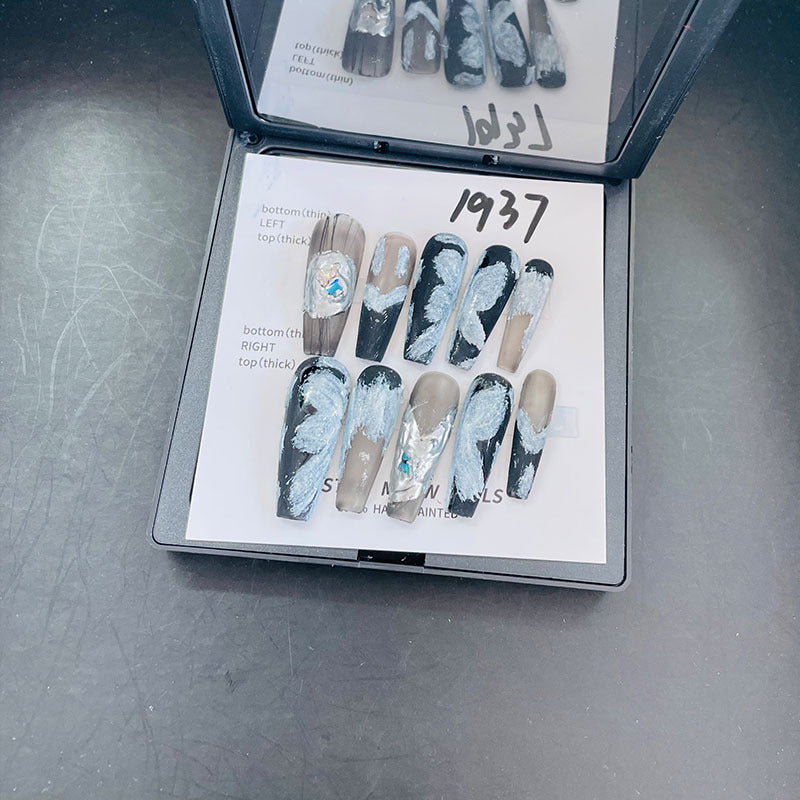 Designer: MeowMeow.Handmade Nail Designs Press on Nails DIY  Nail Art for woman girl Long Coffin brown