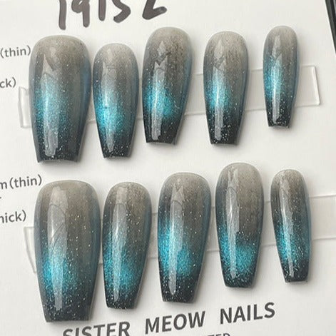 Designer: MeowMeow.Handmade Nail Designs Press on Nails DIY  Nail Art for woman girl Long Coffin black