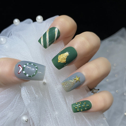 Designer: HuaHua.Handmade nails Press on Nails DIY Nail Art for woman girl Long Square green
