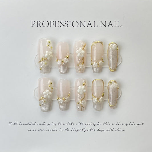 Designer: ManMan Handmade nails Press on Nails DIY Nail Art for woman girl Long Coffin pink