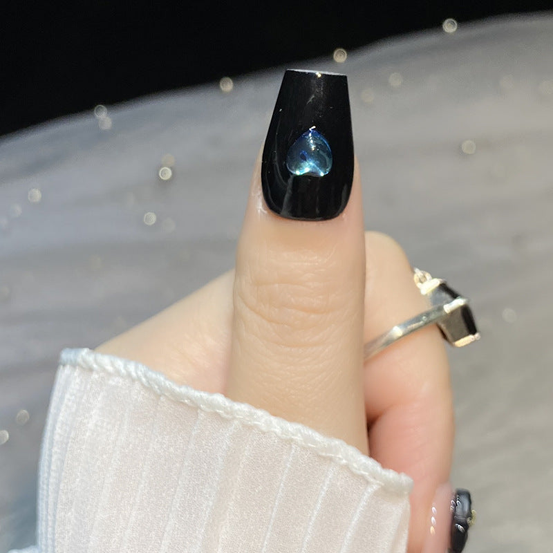 Designer: HuaHua.Handmade nails Press on Nails DIY Nail Art for woman girl Long Coffin pink Cartoon black