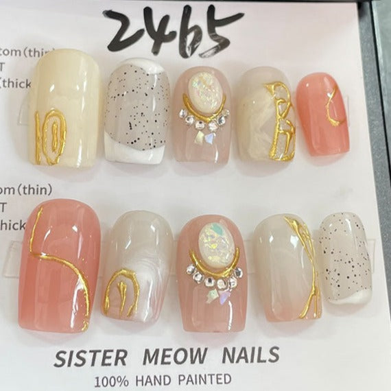 Designer: MeowMeow.Handmade Nail Designs Press on Nails DIY  Nail Art for woman girl Long Square pink