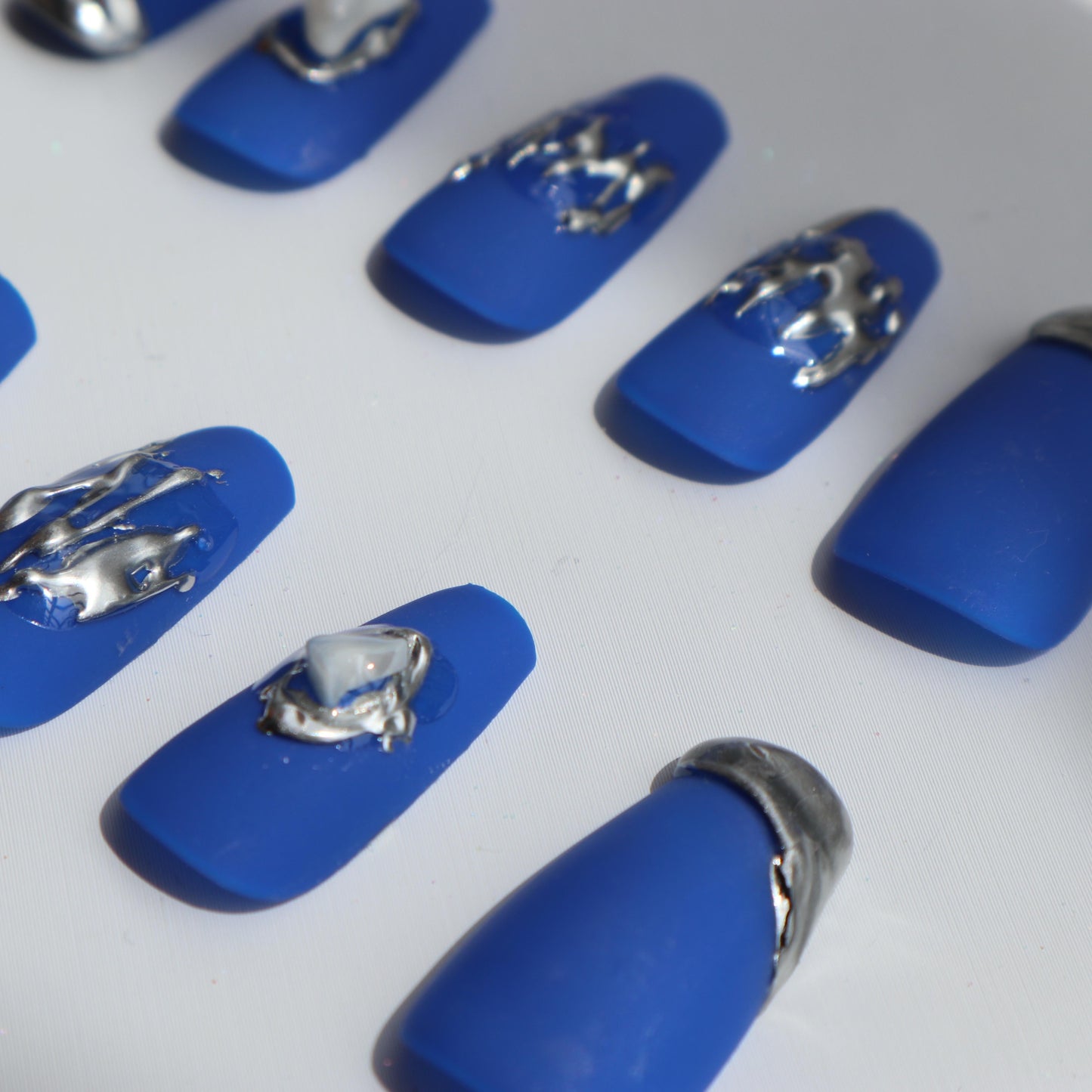 Designer: XinXin 17. Klein blue matt stone Long T  handmade nails Press on Nails DIY Nail Art