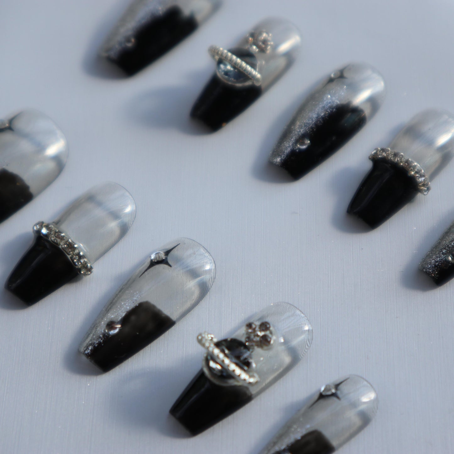 Designer: XinXin 57.Black transparent handmade nails Press on Nails DIY Nail