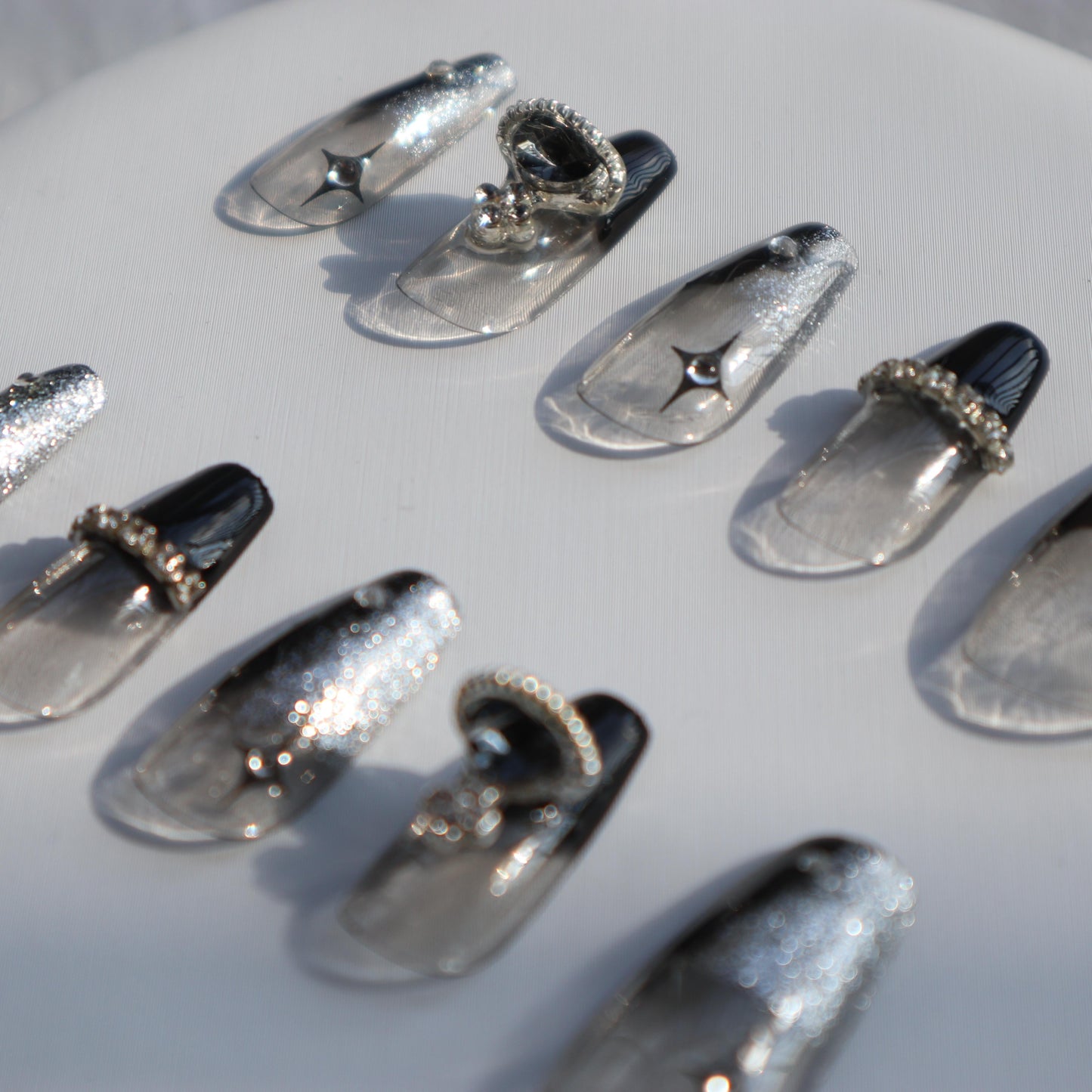 Designer: XinXin 57.Black transparent handmade nails Press on Nails DIY Nail