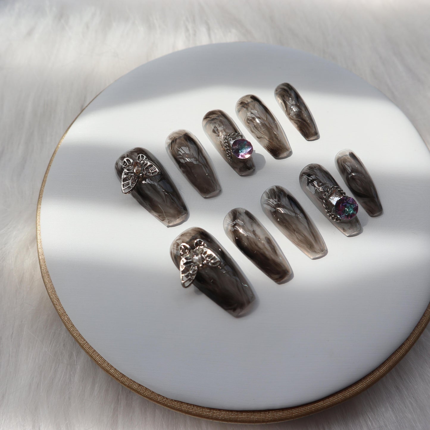 Designer: XinXin 28. Butterfly rhinestone chain handmade nails Press on Nails DIY Nail Art