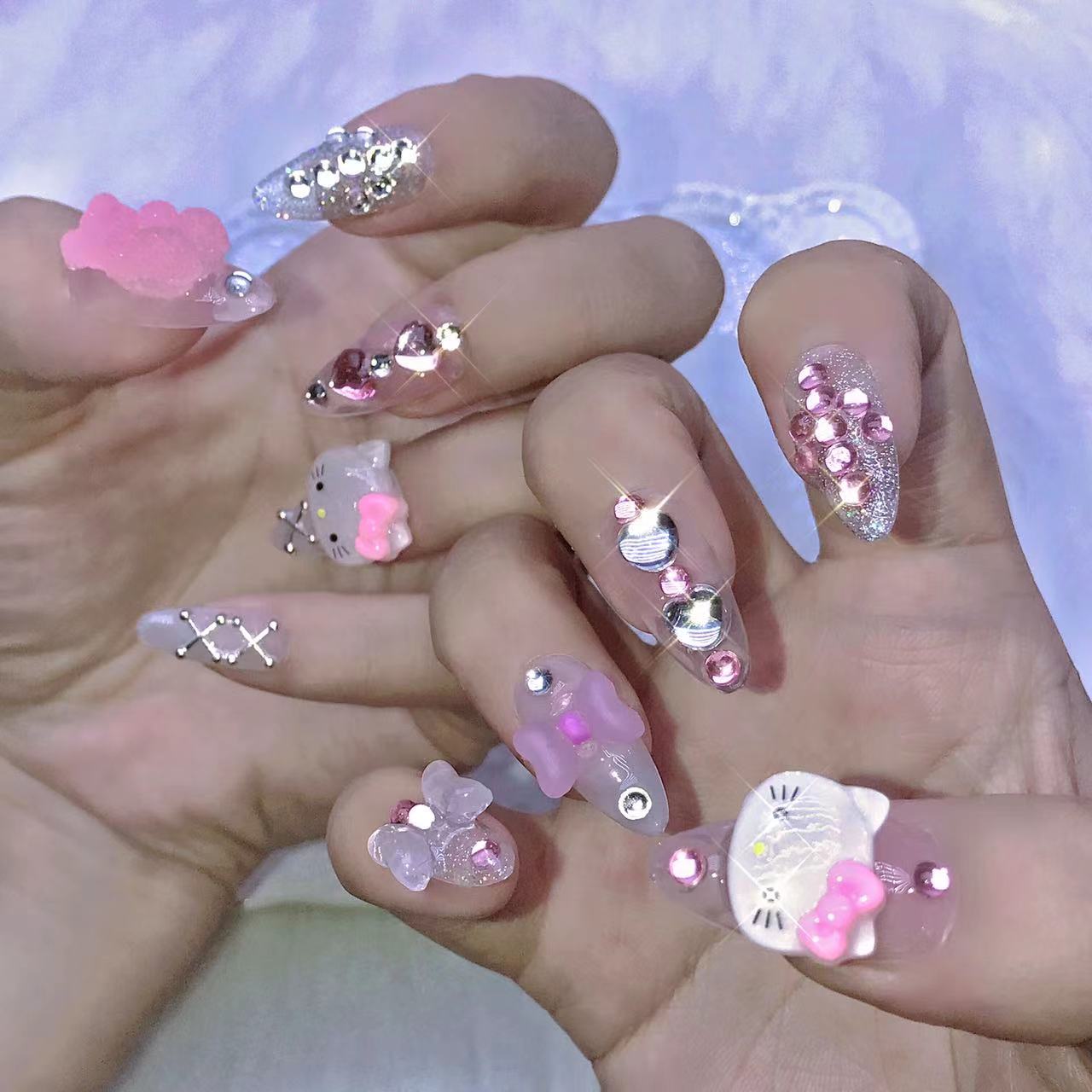 Designer: XinXin 95-96.Pink Kitty Cutehandmade nails Press on Nails DIY Nail Art