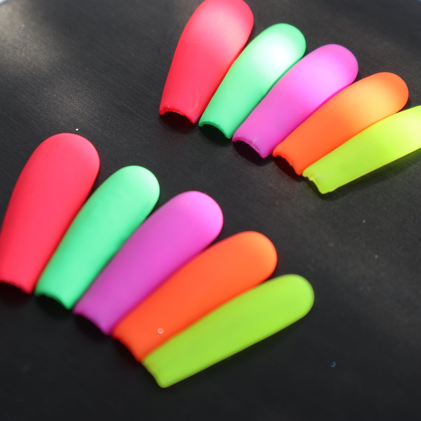 Designer: XinXin 83.Colourful fluorescence matt long T handmade nails Press on Nails DIY Nail