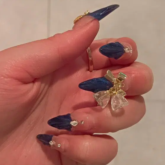 Designer: DuoDuo 1616.Handmade nails Press on Nails DIY Nail Art for woman girl blue rhinestone