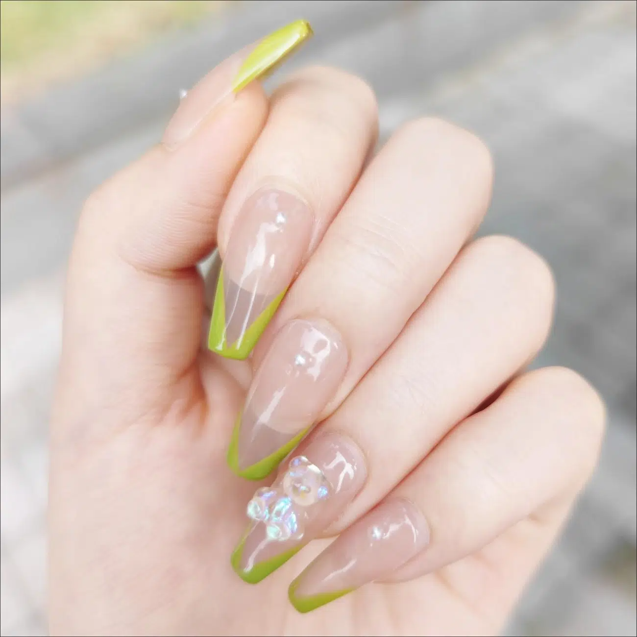 Designer: DuoDuo 2061.Handmade nails Press on Nails DIY Nail Art for woman girl French Long Coffin green