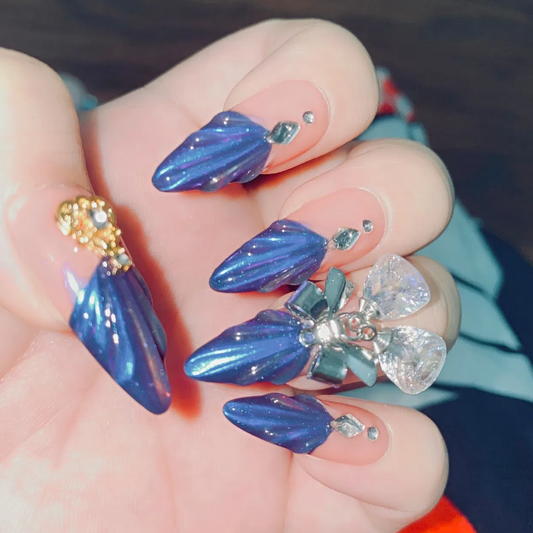 Designer: DuoDuo 1616.Handmade nails Press on Nails DIY Nail Art for woman girl blue rhinestone