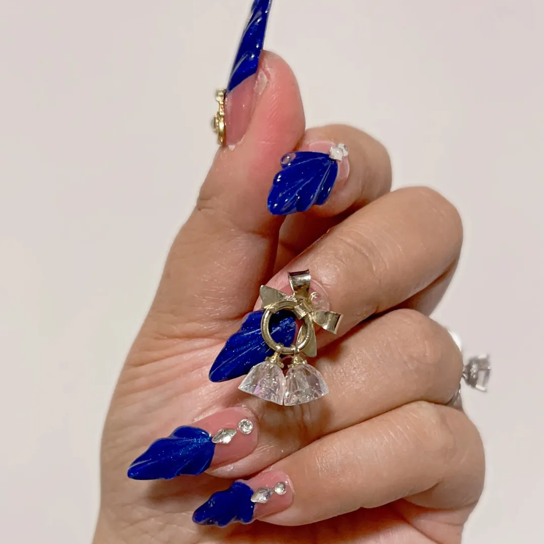 Designer: DuoDuo 1616.Handmade nails Press on Nails DIY Nail Art for woman girl blue rhinestone